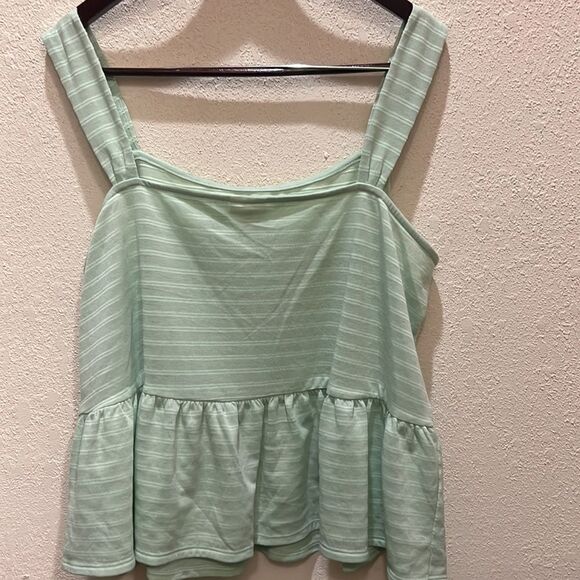 A.N.A. Flowy Strap Peplum Tank Cameo Green Stripe Blouse Women's Size XXL - Picture 10 of 11
